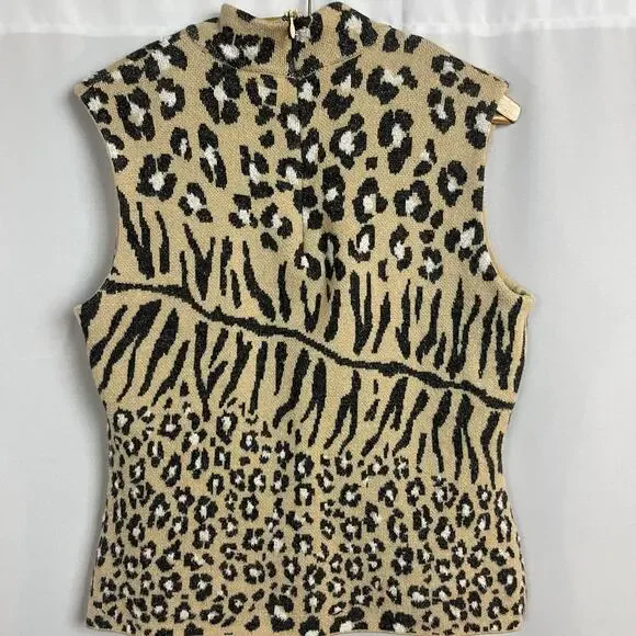 St. John Collection By Mary Gray Animal Print Turtleneck Top Size L - Picture 3 of 10